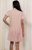 Classic Linen Short Sleeved Shirt Dress in Dusty Pink