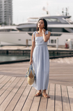Classic Linen Maxi Dress in Blue and White Pinstripe