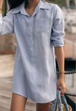 Classic Linen Shirt Dress in Pinstripe