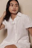 Classic Linen Short Sleeved Shirt Dress in White
