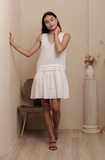 Classic Linen Sleeveless Pleated Dress in White