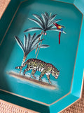 Handpainted Leopard and Parrot Iron Tray