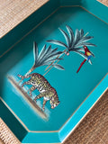 Handpainted Leopard and Parrot Iron Tray